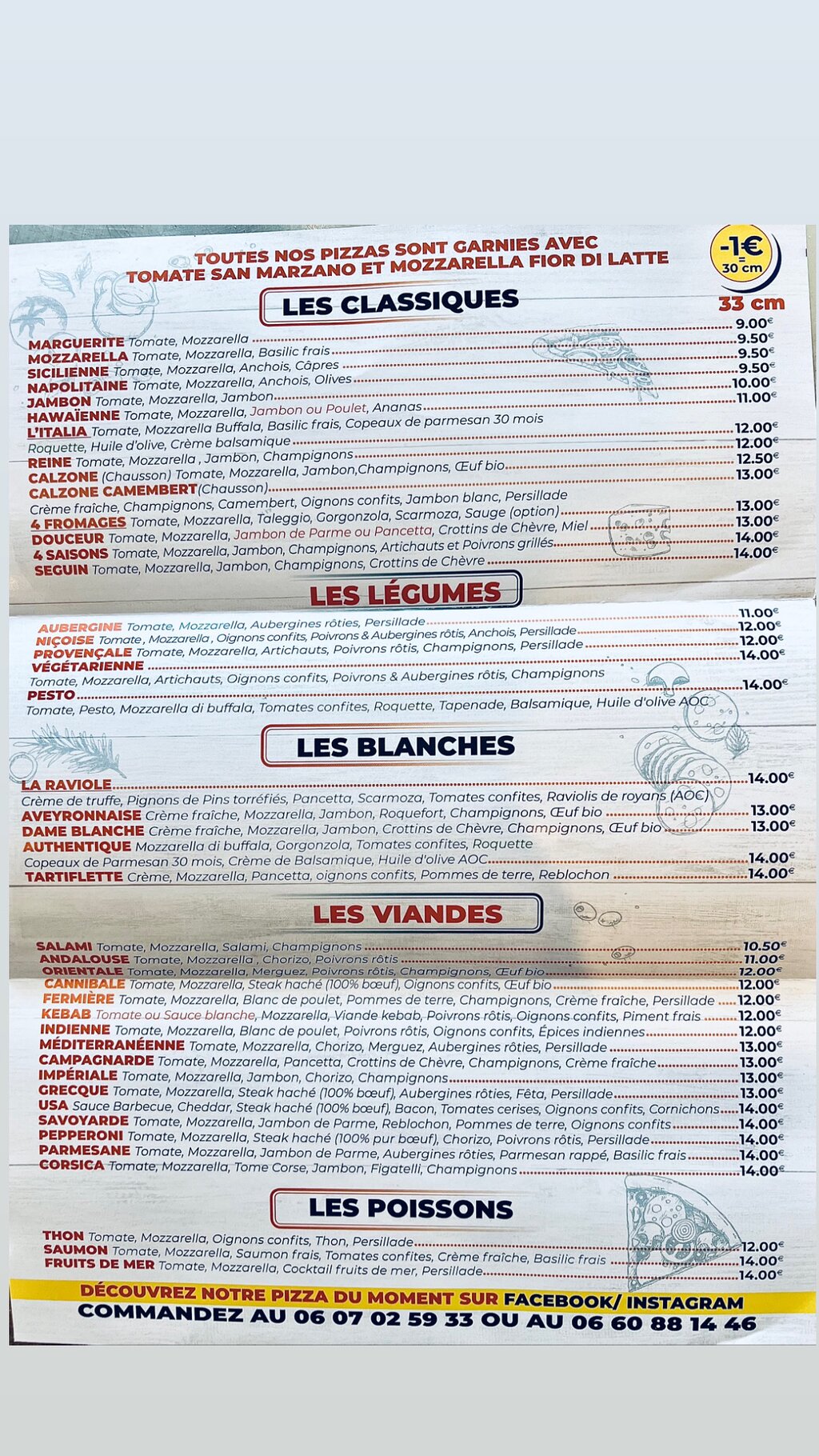 notre carte de pizza