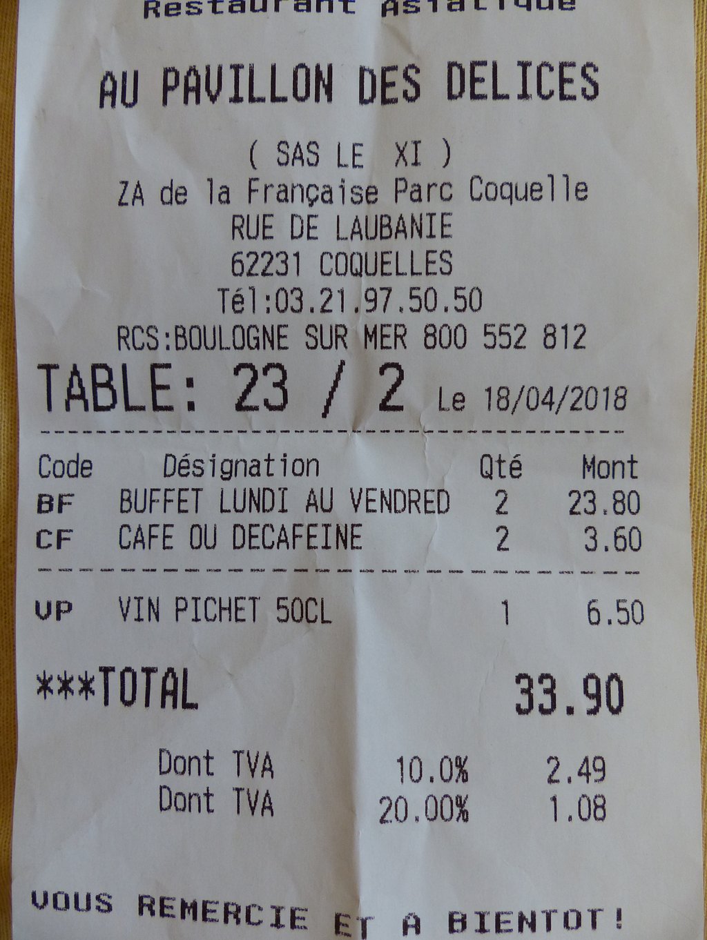 pour 2 repas avec boissons