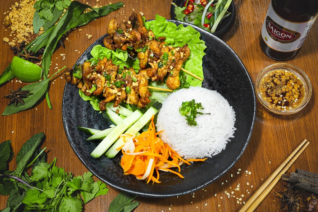 riz brochette de poulet